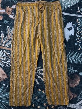 Mustard Striped Women's Casual Pants